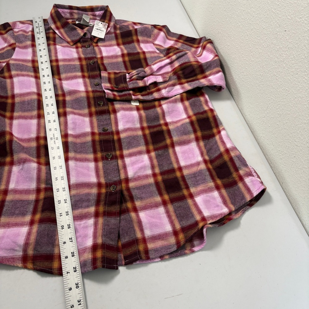 Lands End Flannel Shirt Womens L Pink Vintage Plaid Long Sleeve Button Up NWT - Picture 7 of 7